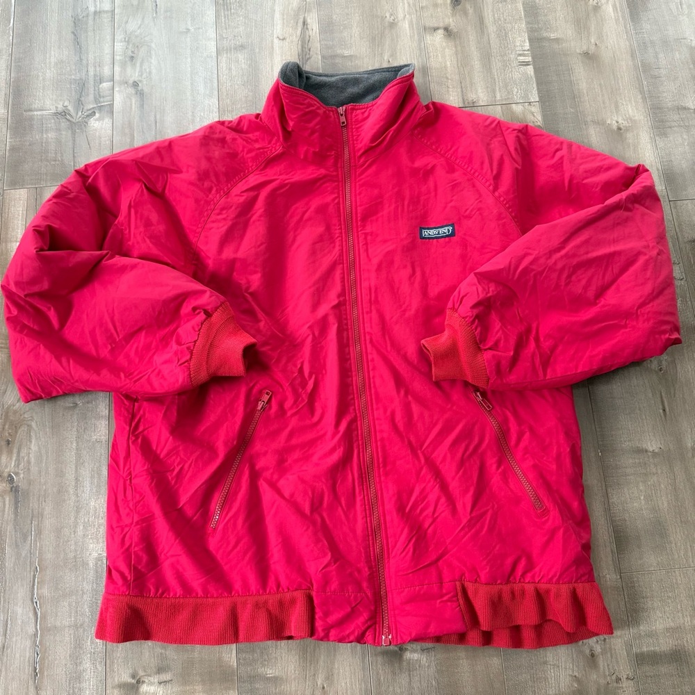 Vintage Lands End Jacket Nylon Men Large Tall 42-44 Full Zip Red Fleece‎ Coat